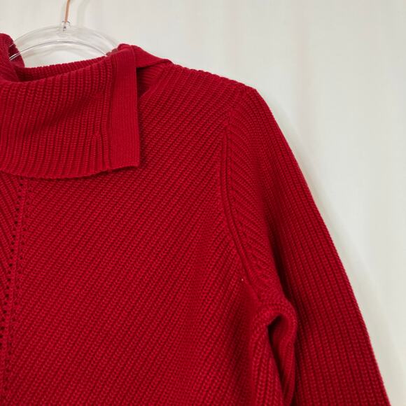 Talbots | Red Cotton Blend Cowl Neck Sweater Long Sleeve Scoop Hem Large Petite - Picture 2 of 5